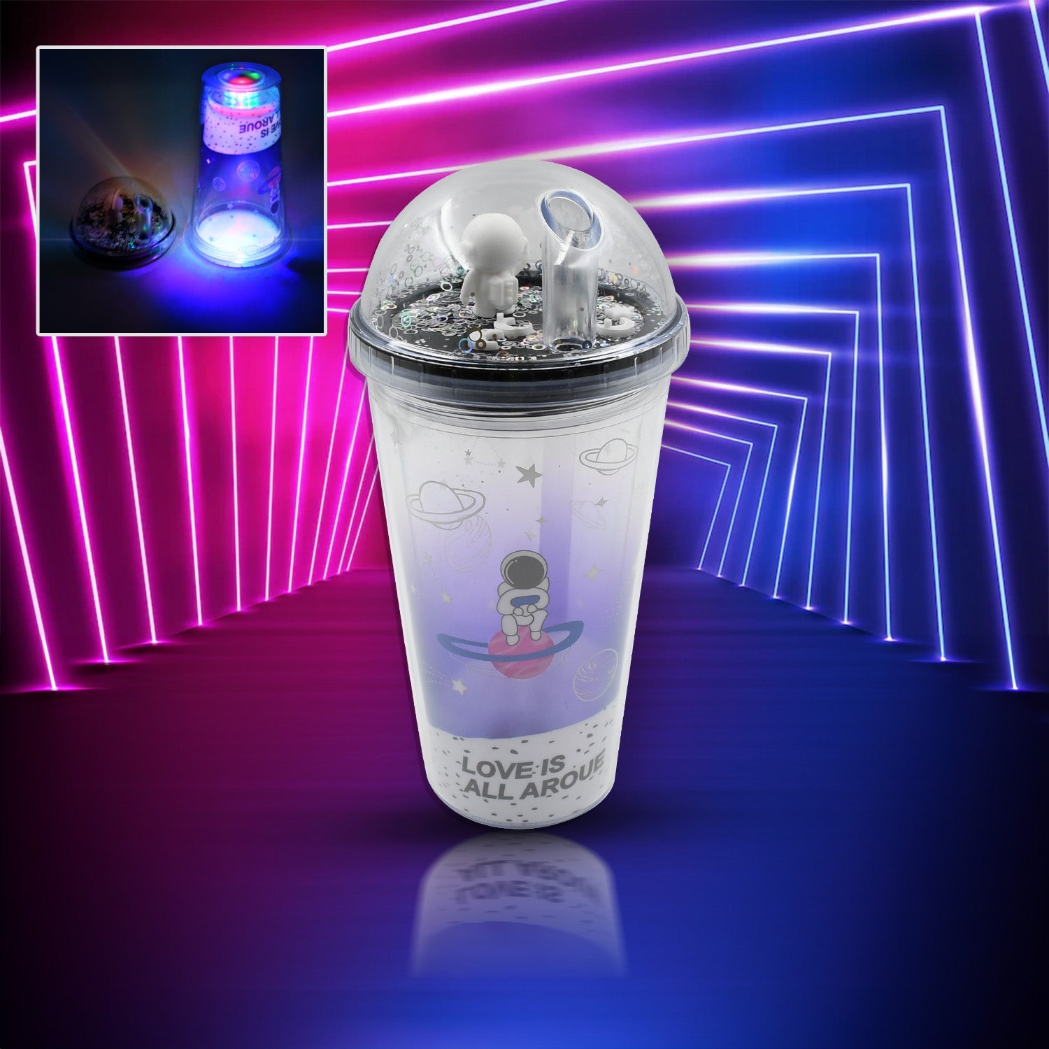 6883B LED Glow Light, Design Printed Insulated Double Wall Plastic Tumbler Cups With Straws 13oz Theming Astronaut in Space Travel Tumbler Freezer Mug Drinking Cups for Boys and Girls School/Tuition/Gym/ Picnic (Pack Of 1) 6883B LED Glow Light, Design Printed Insulated Double Wall Plastic Tumbler Cups With Straws 13oz Theming Astronaut in Space Travel Tumbler Freezer Mug Drinking Cups for Boys and Girls School/Tuition/Gym/ Picnic (Pack Of 1)